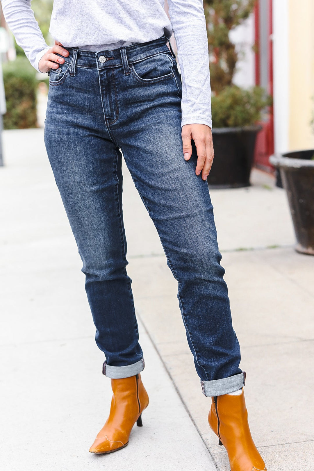 Judy Blue Dark Wash Mid Rise Cuffed Slim Fit Jeans | Nikki &amp; Co. Boutique