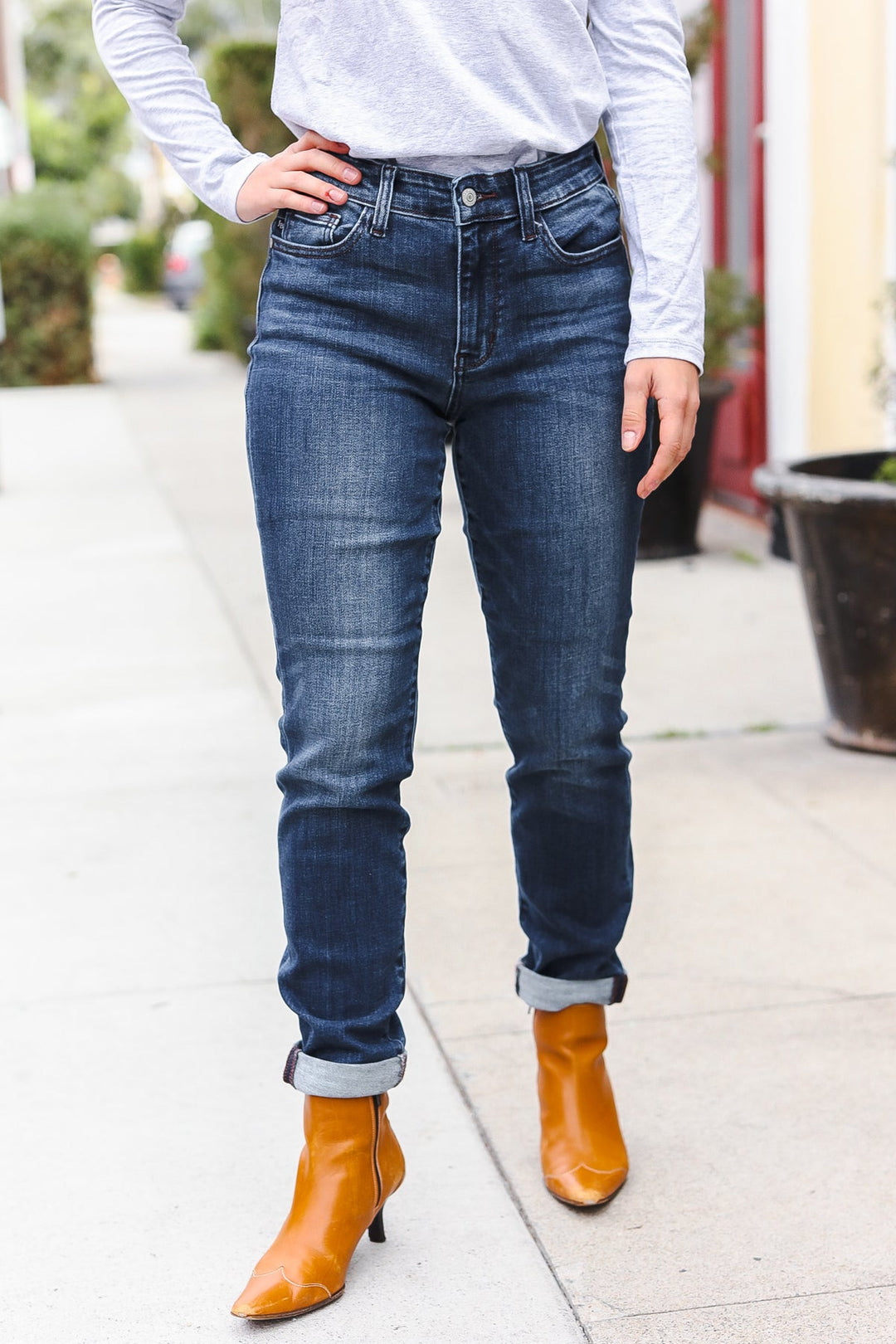 Judy Blue Dark Wash Mid Rise Cuffed Slim Fit Jeans | Nikki &amp; Co. Boutique