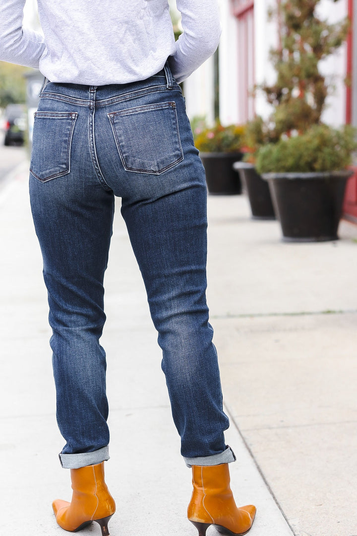 Judy Blue Dark Wash Mid Rise Cuffed Slim Fit Jeans | Nikki &amp; Co. Boutique