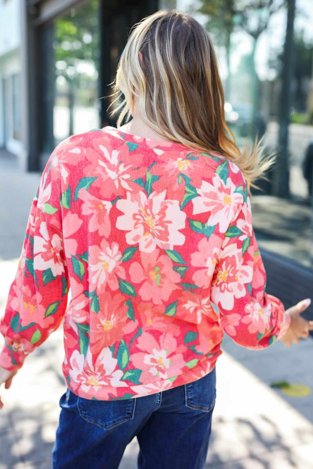 Feeling Femme Red Floral Brushed Hacci Sweater Top | Nikki &amp; Co. Boutique