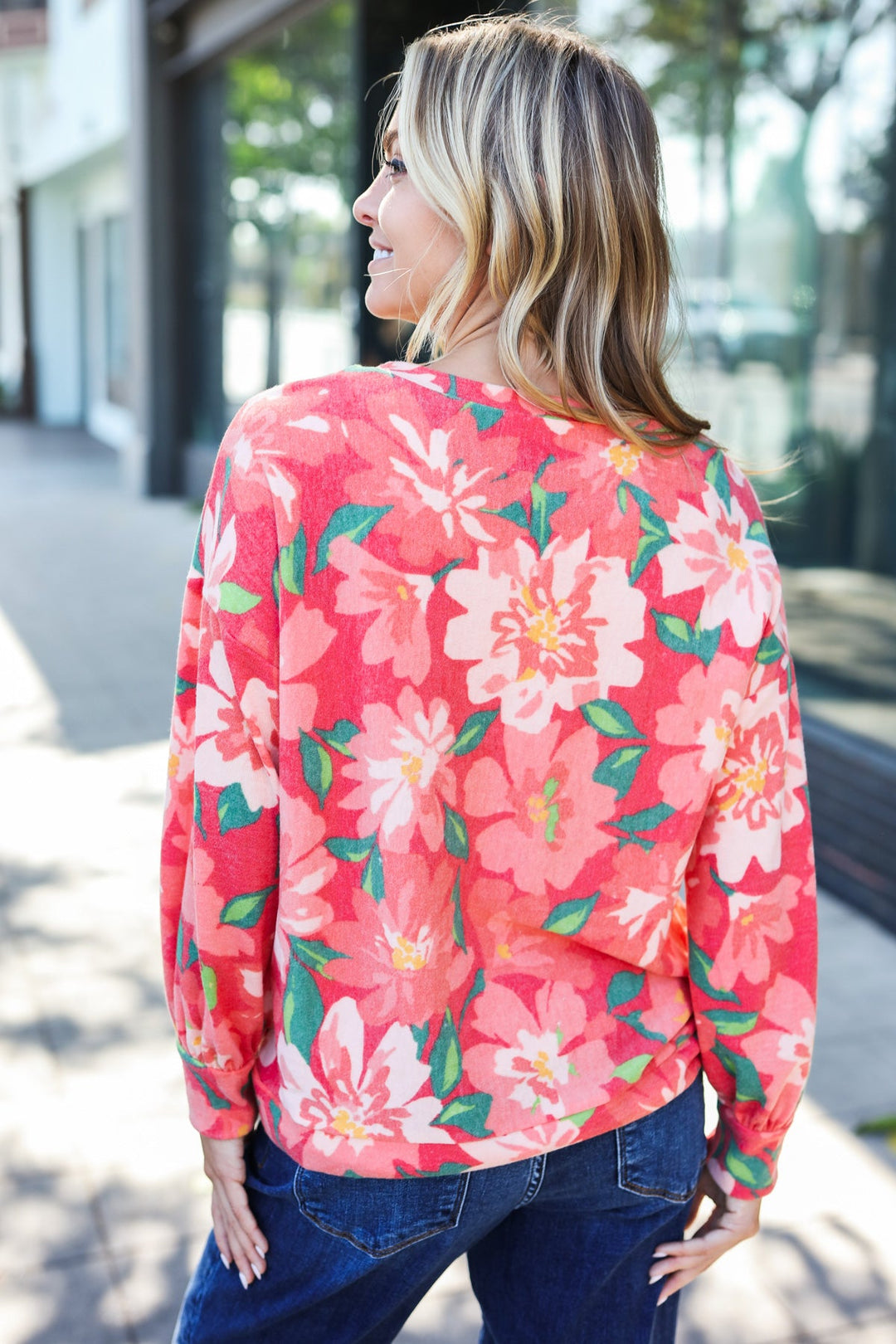 Feeling Femme Red Floral Brushed Hacci Sweater Top | Nikki &amp; Co. Boutique