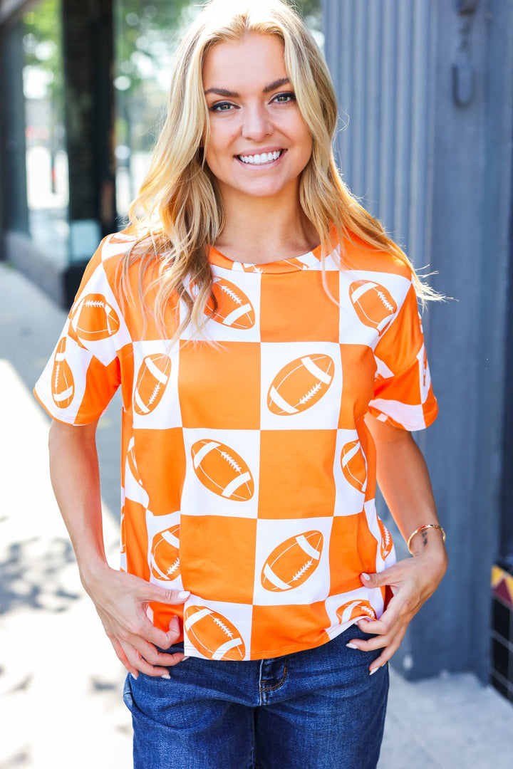 Turn Up The Volume Orange Football Checker Top | Nikki &amp; Co. Boutique