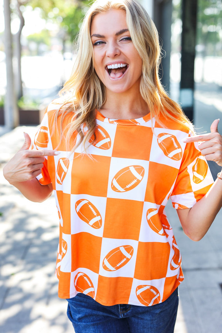 Turn Up The Volume Orange Football Checker Top | Nikki &amp; Co. Boutique