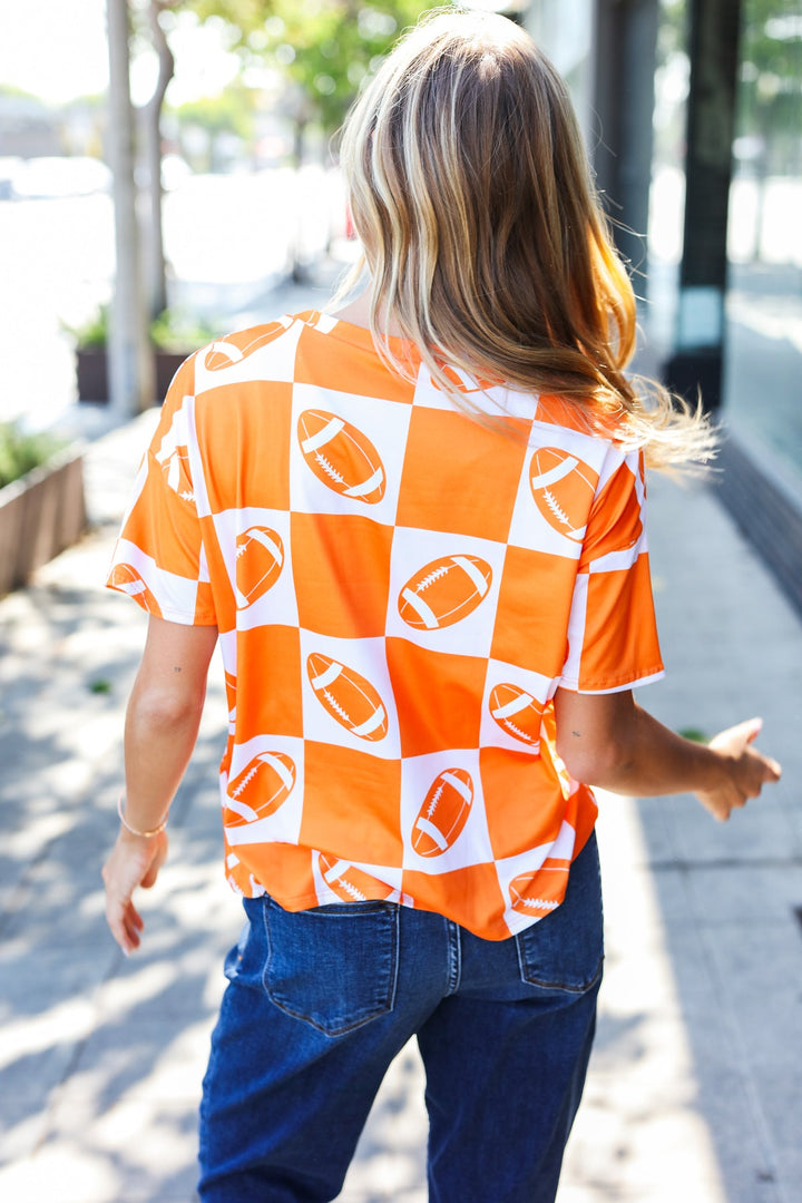 Turn Up The Volume Orange Football Checker Top | Nikki &amp; Co. Boutique