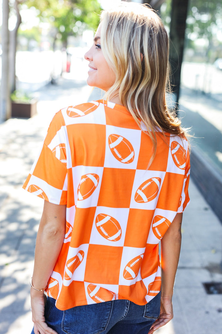 Turn Up The Volume Orange Football Checker Top | Nikki &amp; Co. Boutique