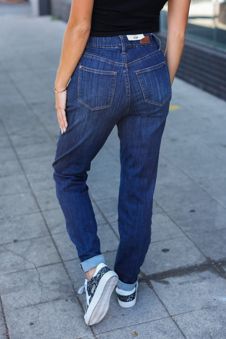 Judy Blue Dark Wash Pull On Cuffed Slim Fit Jeans | Nikki &amp; Co. Boutique