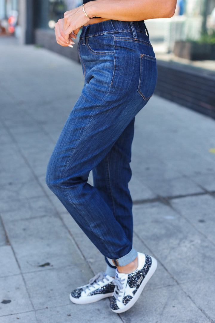 Judy Blue Dark Wash Pull On Cuffed Slim Fit Jeans | Nikki &amp; Co. Boutique
