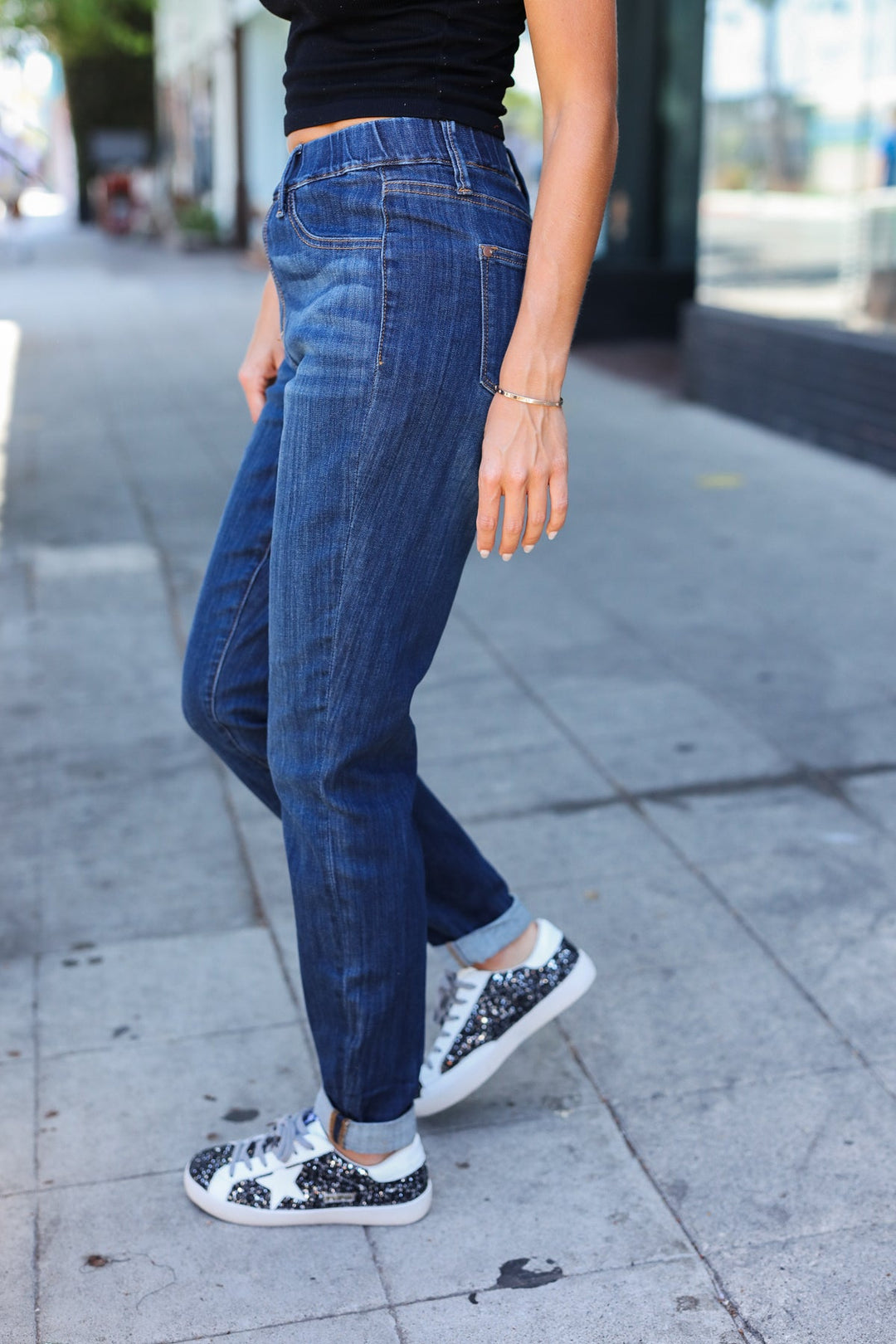Judy Blue Dark Wash Pull On Cuffed Slim Fit Jeans | Nikki &amp; Co. Boutique
