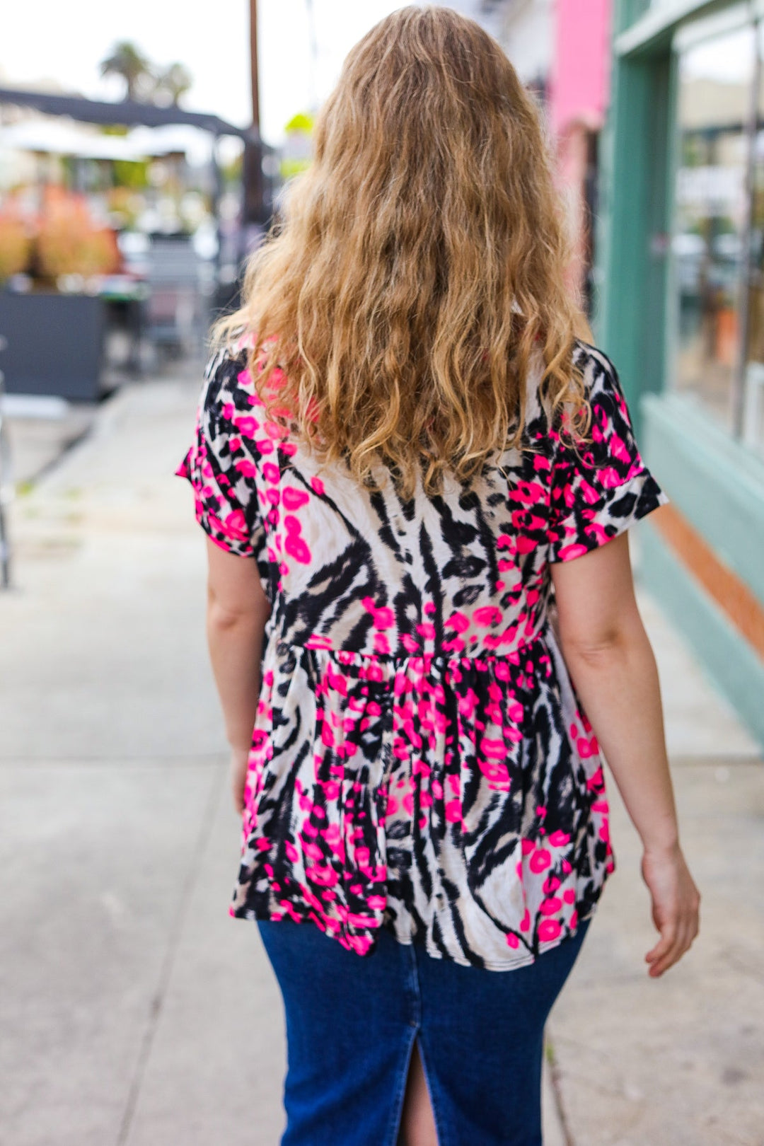 Take Me Away Pink Animal Print Babydoll V Neck Tops | Nikki &amp; Co. Boutique