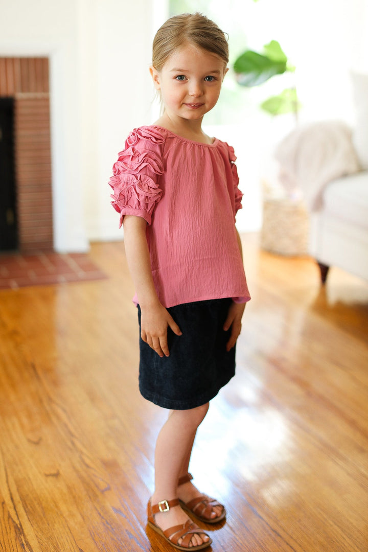 Kids Lovely Rose Ruffle Sleeve Side Slit Tops | Nikki &amp; Co. Boutique