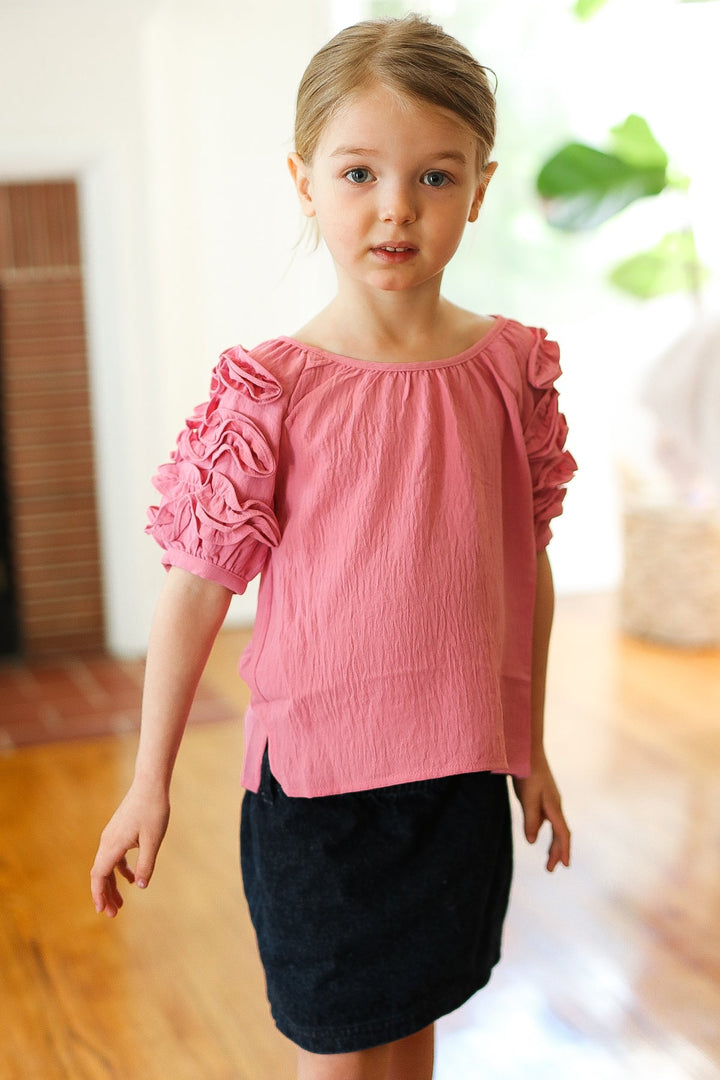 Kids Lovely Rose Ruffle Sleeve Side Slit Tops | Nikki &amp; Co. Boutique