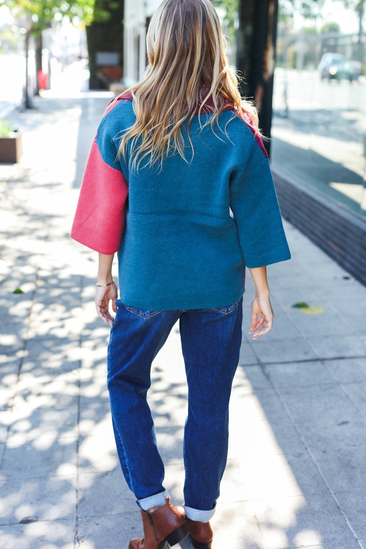 Feeling Your Best Wine Abstract Print Color Block Collar V Neck Sweater | Nikki &amp; Co. Boutique