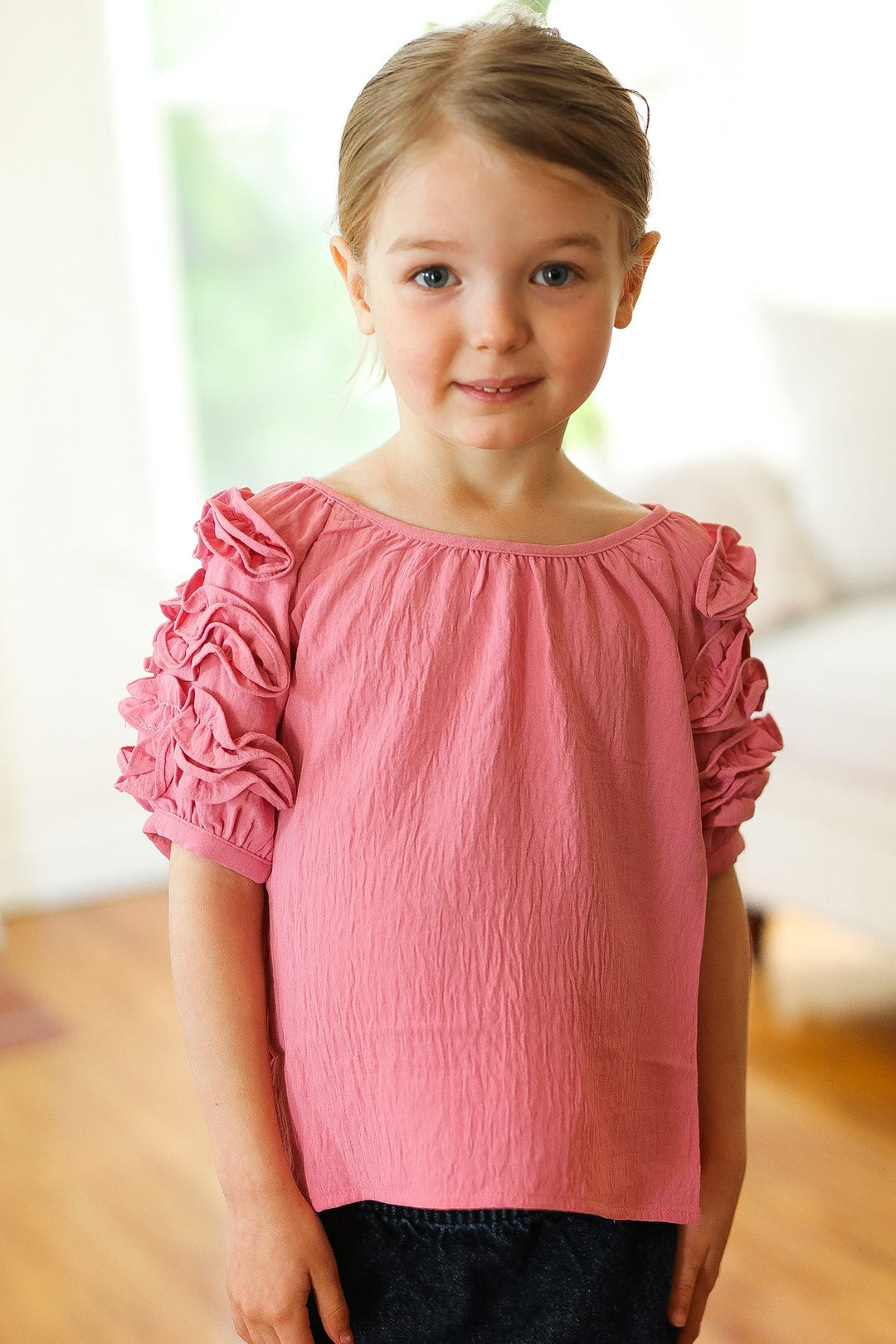Kids Lovely Rose Ruffle Sleeve Side Slit Tops | Nikki &amp; Co. Boutique