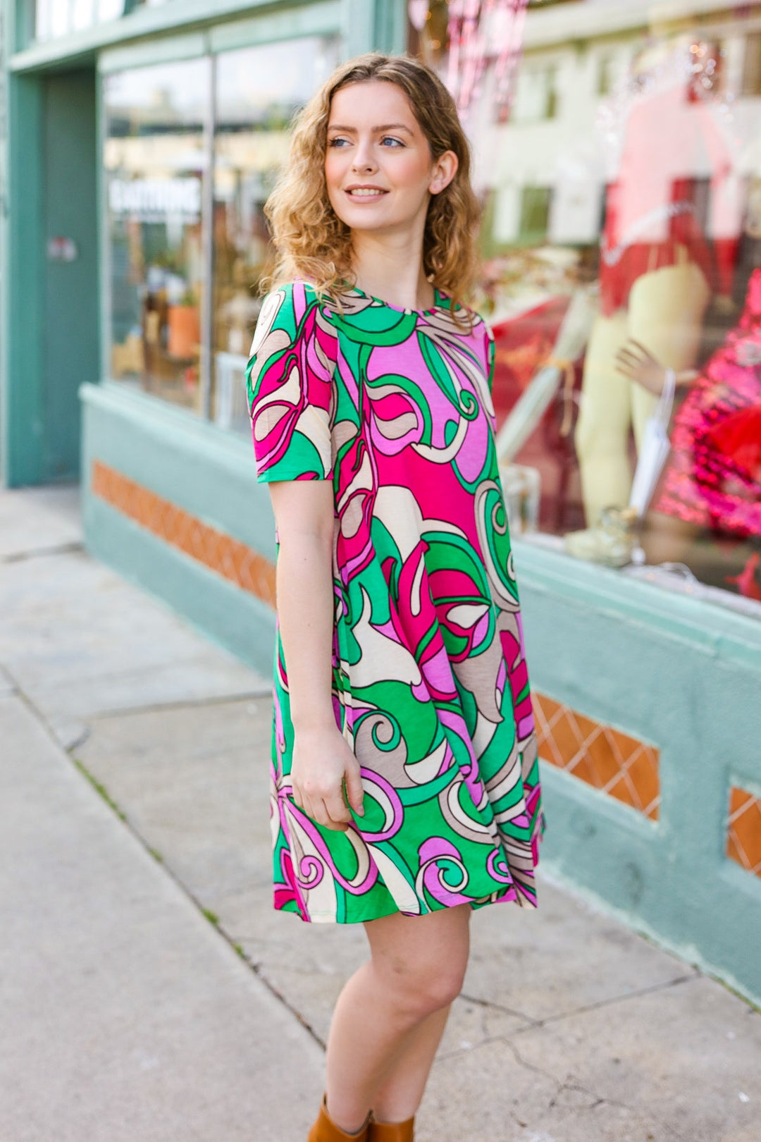 Feeling Bold Fuchsia &amp; Green Abstract Floral Print Dress | Nikki &amp; Co. Boutique