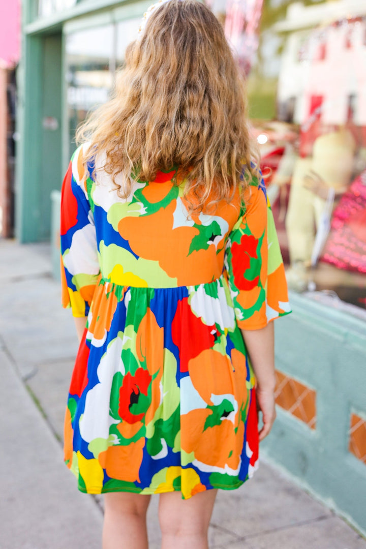 Bright Thoughts Green Floral Print V Neck Babydoll Dress | Nikki &amp; Co. Boutique