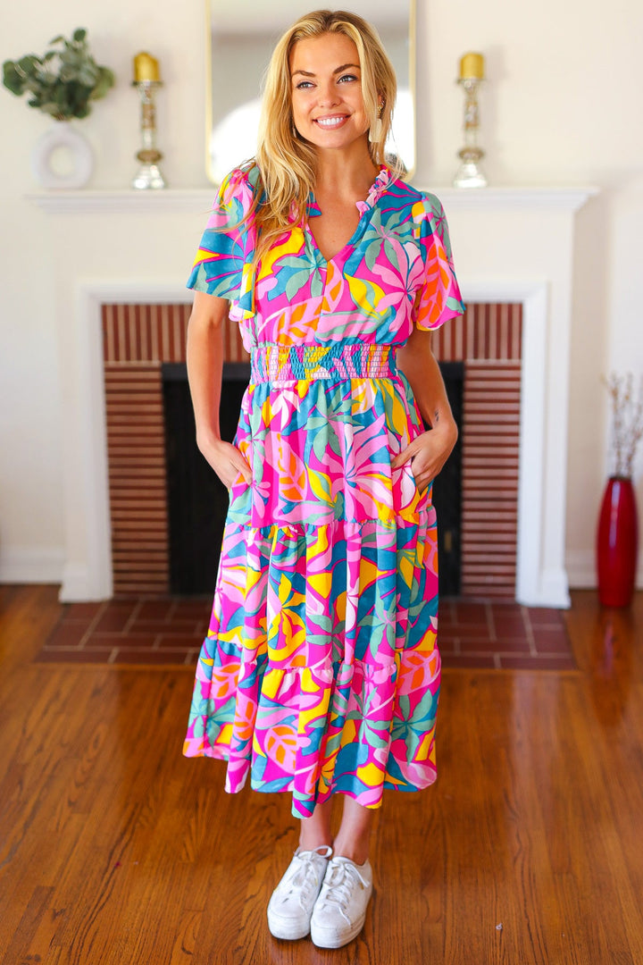 Tropical Trance Fuchsia Floral Smocked Waist Maxi Dress | Nikki &amp; Co. Boutique