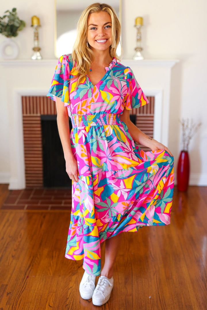 Tropical Trance Fuchsia Floral Smocked Waist Maxi Dress | Nikki &amp; Co. Boutique