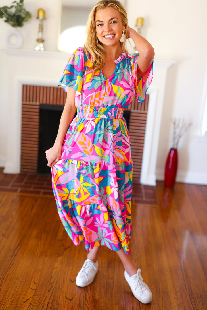 Tropical Trance Fuchsia Floral Smocked Waist Maxi Dress | Nikki &amp; Co. Boutique