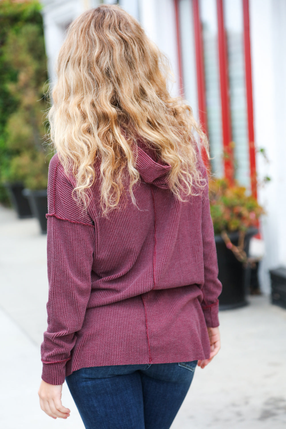 A New Day Burgundy Mineral Wash Rib Knit Hoodie | Nikki &amp; Co. Boutique