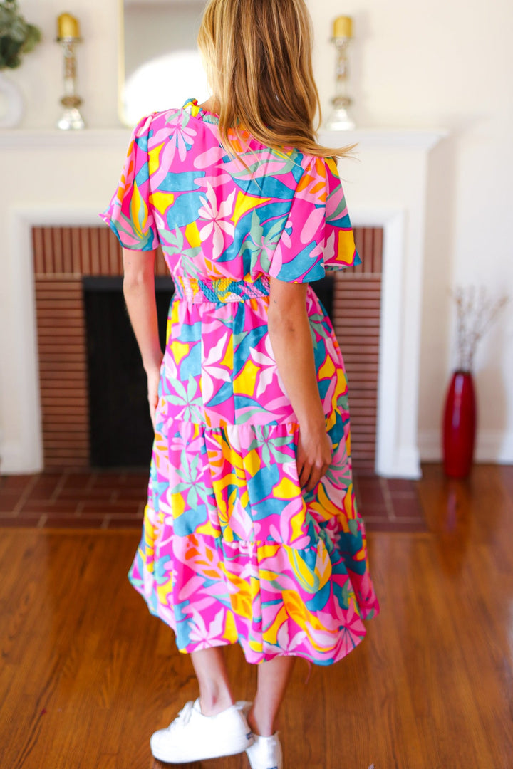 Tropical Trance Fuchsia Floral Smocked Waist Maxi Dress | Nikki &amp; Co. Boutique