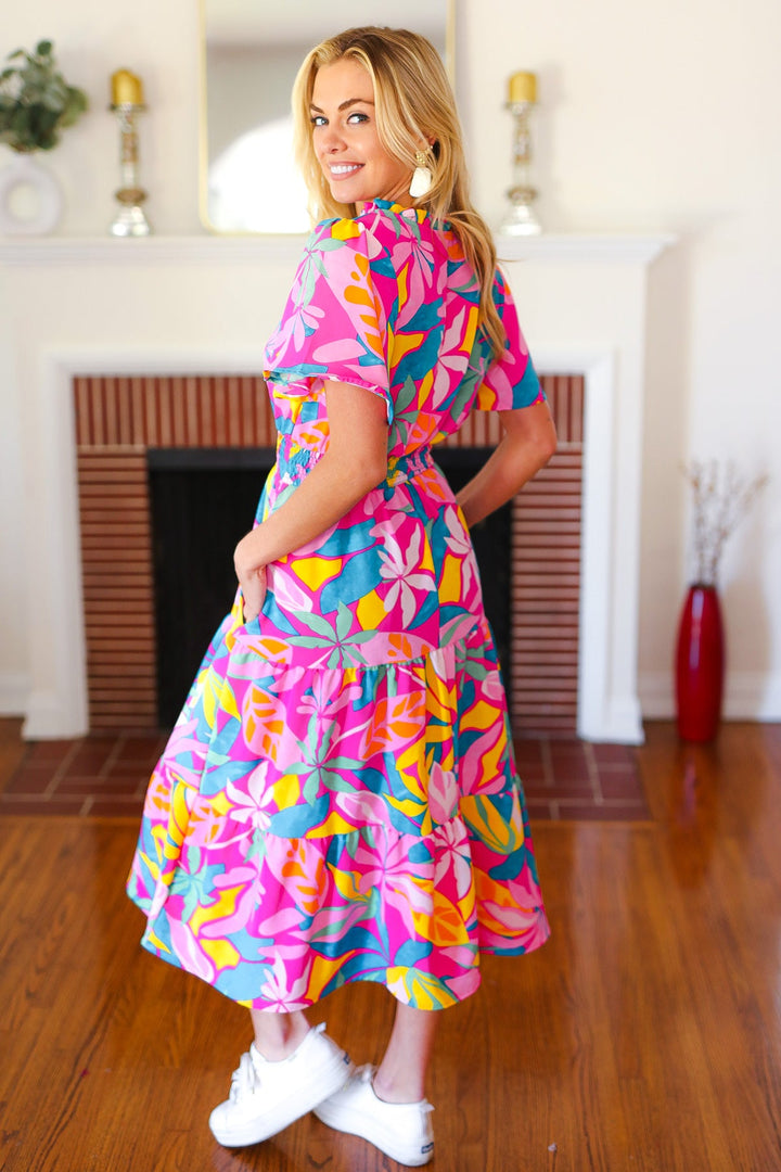 Tropical Trance Fuchsia Floral Smocked Waist Maxi Dress | Nikki &amp; Co. Boutique