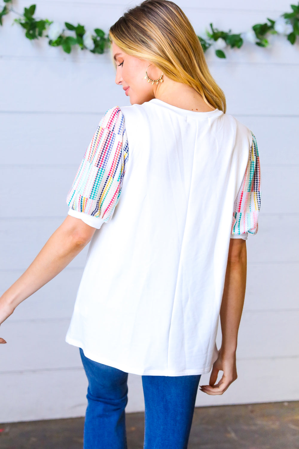 Ivory Multicolor Vertical Stripe Puff Sleeve Top | Nikki &amp; Co. Boutique
