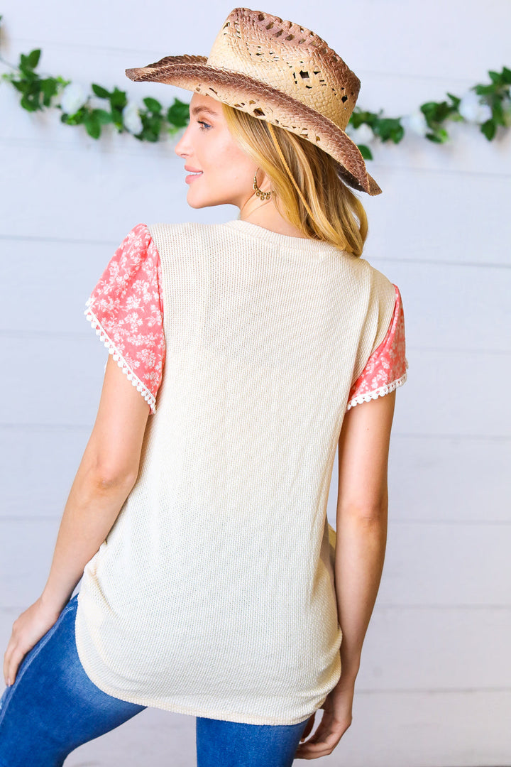 Coral &amp; Sand Floral Shorts Flutter Sleeve Tops | Nikki &amp; Co. Boutique