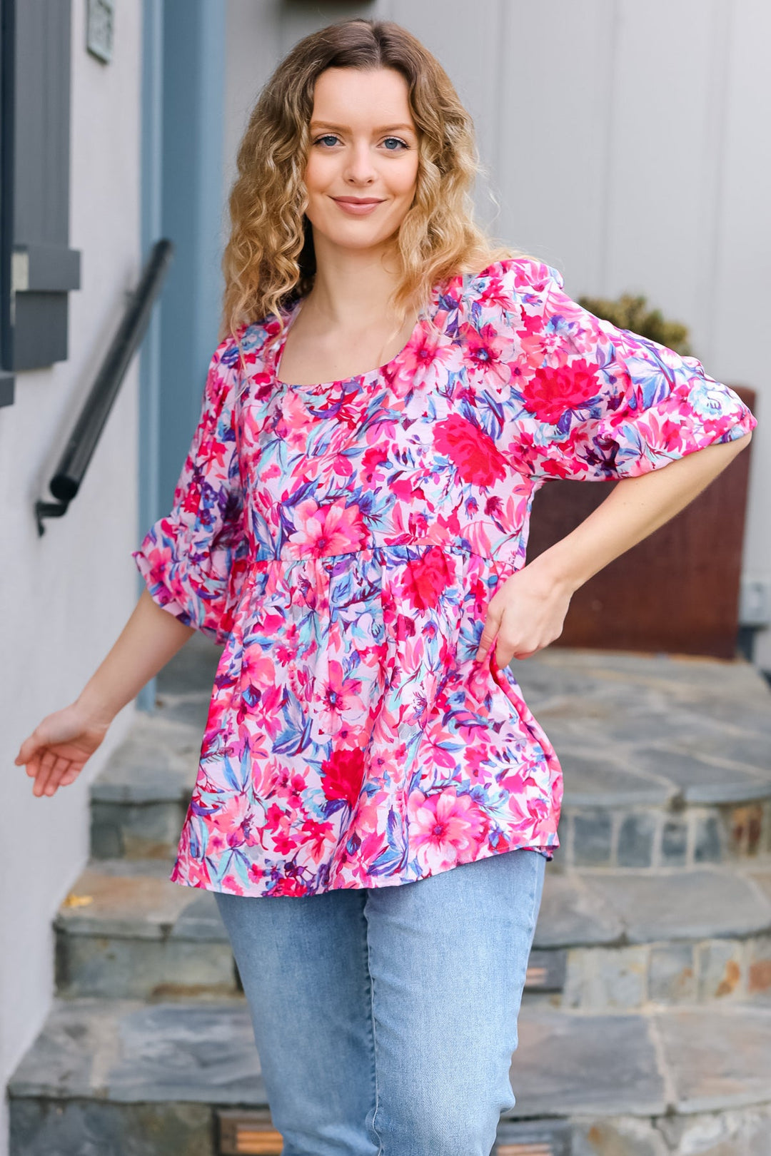 Feeling Femmi Pink &amp; Fuchsia Floral Peplum Woven Tops | Nikki &amp; Co. Boutique