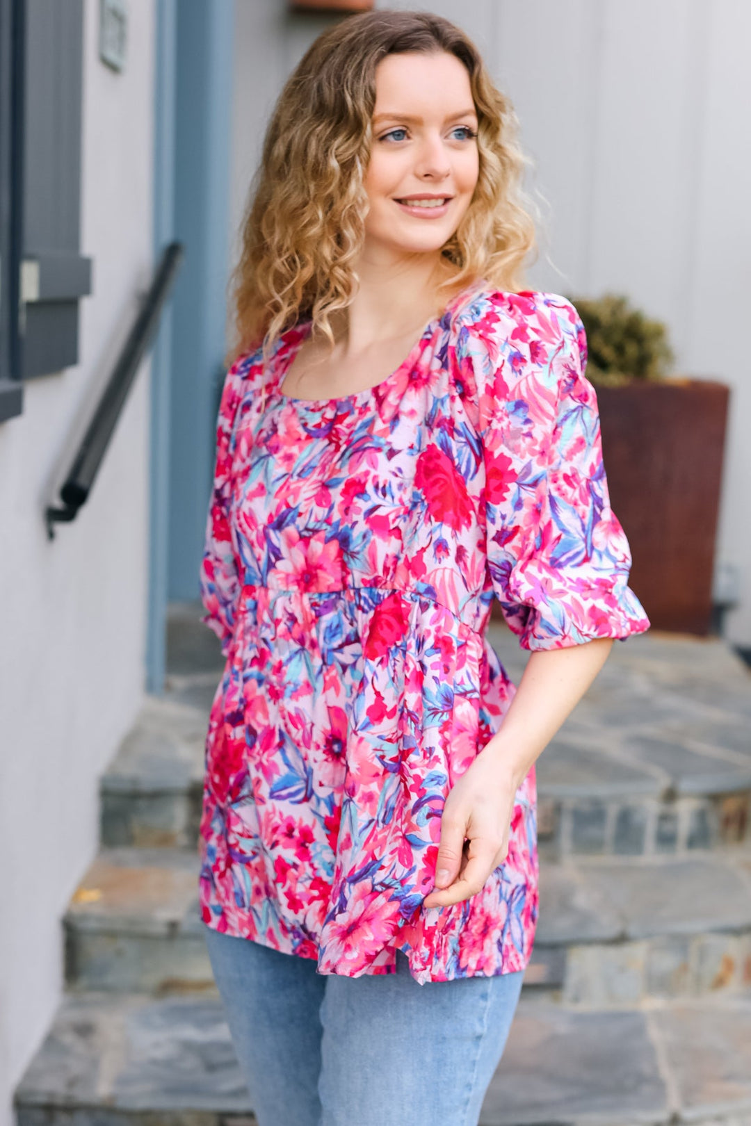 Feeling Femmi Pink &amp; Fuchsia Floral Peplum Woven Tops | Nikki &amp; Co. Boutique