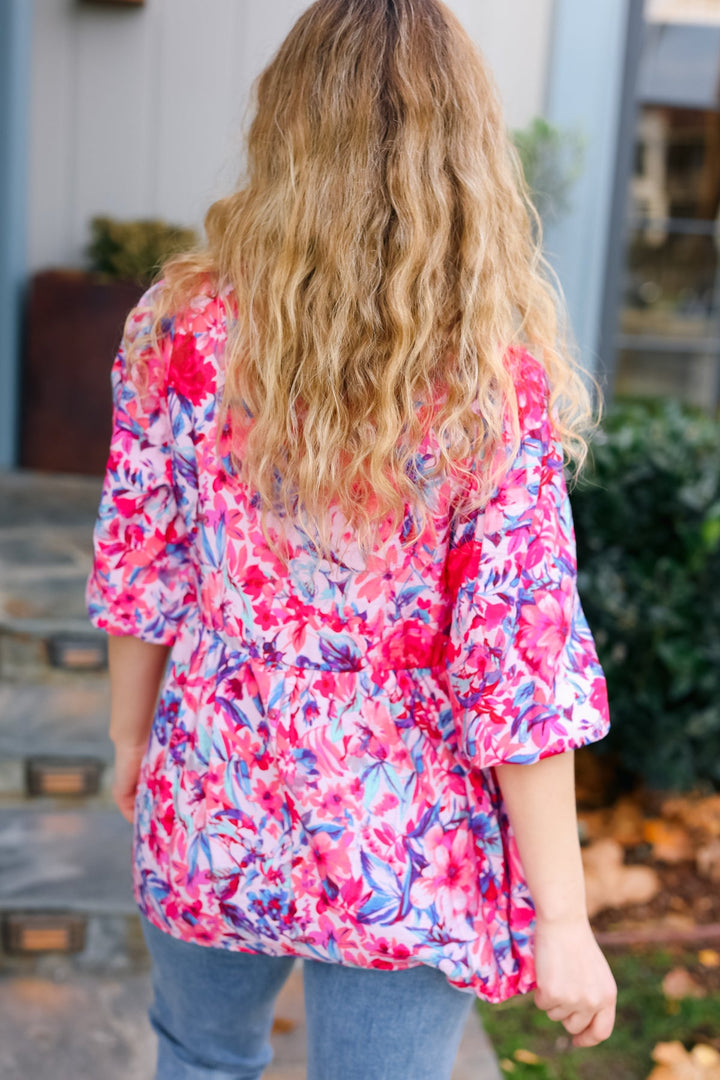 Feeling Femmi Pink &amp; Fuchsia Floral Peplum Woven Tops | Nikki &amp; Co. Boutique