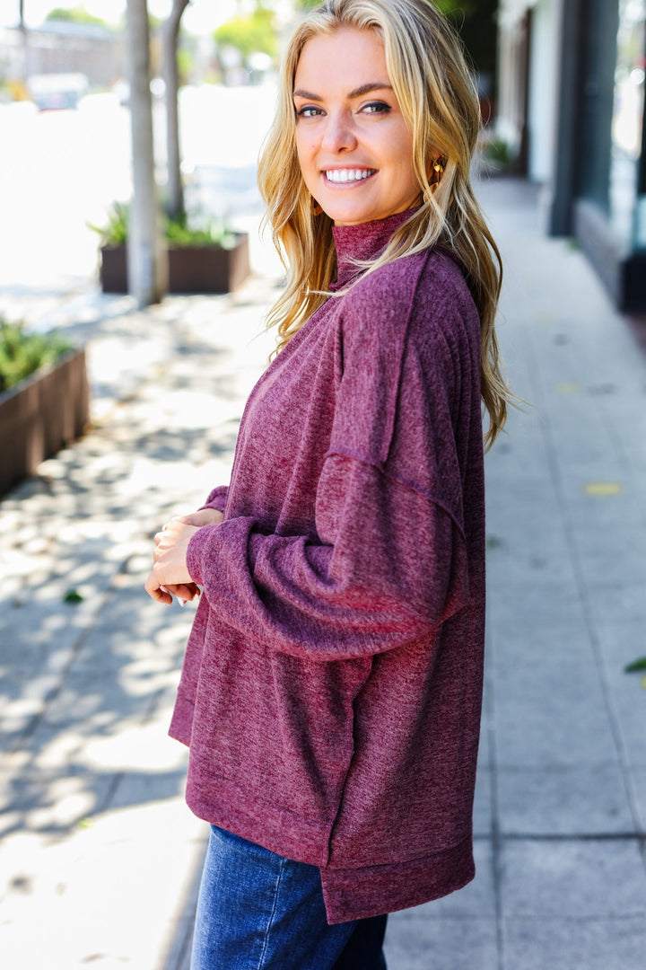 Weekend Ready Burgundy Brushed Mélange Mock Neck Sweater | Nikki &amp; Co. Boutique