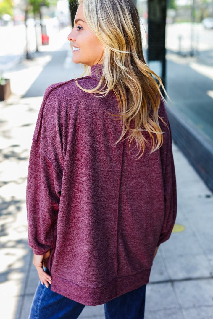 Weekend Ready Burgundy Brushed Mélange Mock Neck Sweater | Nikki &amp; Co. Boutique