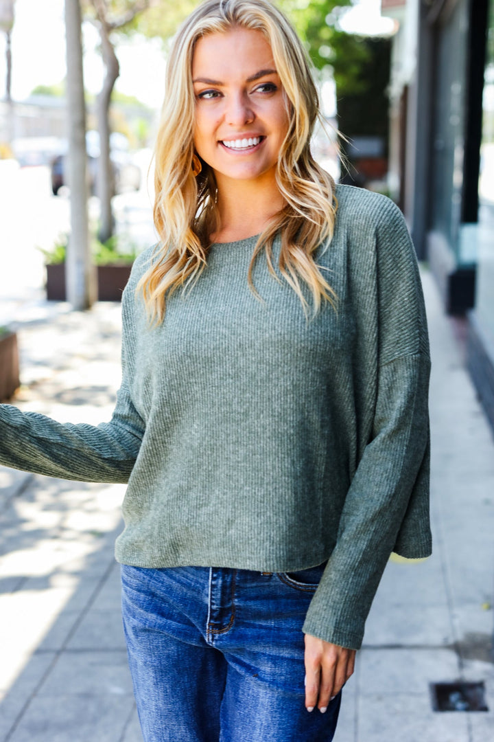 Olive Ribbed Dolman Cropped Sweater | Nikki &amp; Co. Boutique