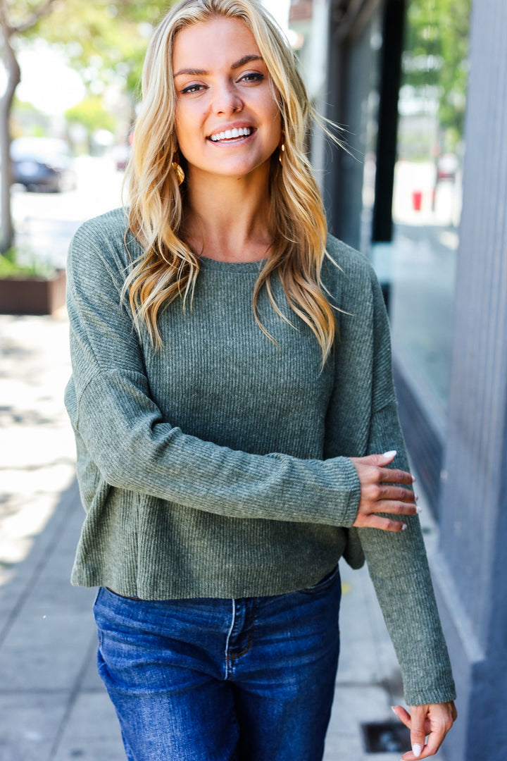 Olive Ribbed Dolman Cropped Sweater | Nikki &amp; Co. Boutique