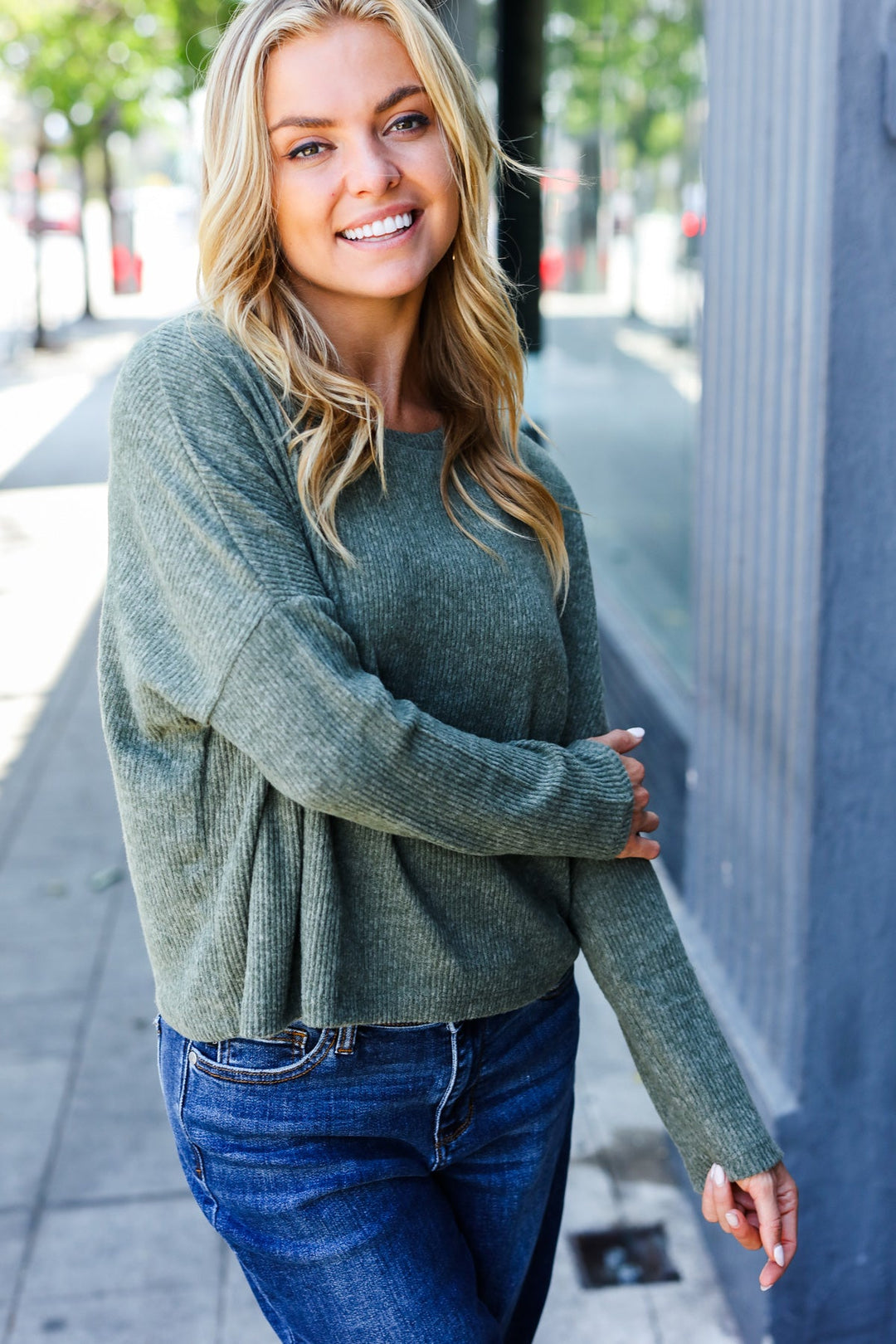 Olive Ribbed Dolman Cropped Sweater | Nikki &amp; Co. Boutique