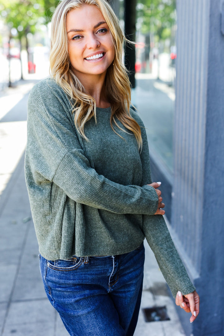Olive Ribbed Dolman Cropped Sweater | Nikki &amp; Co. Boutique