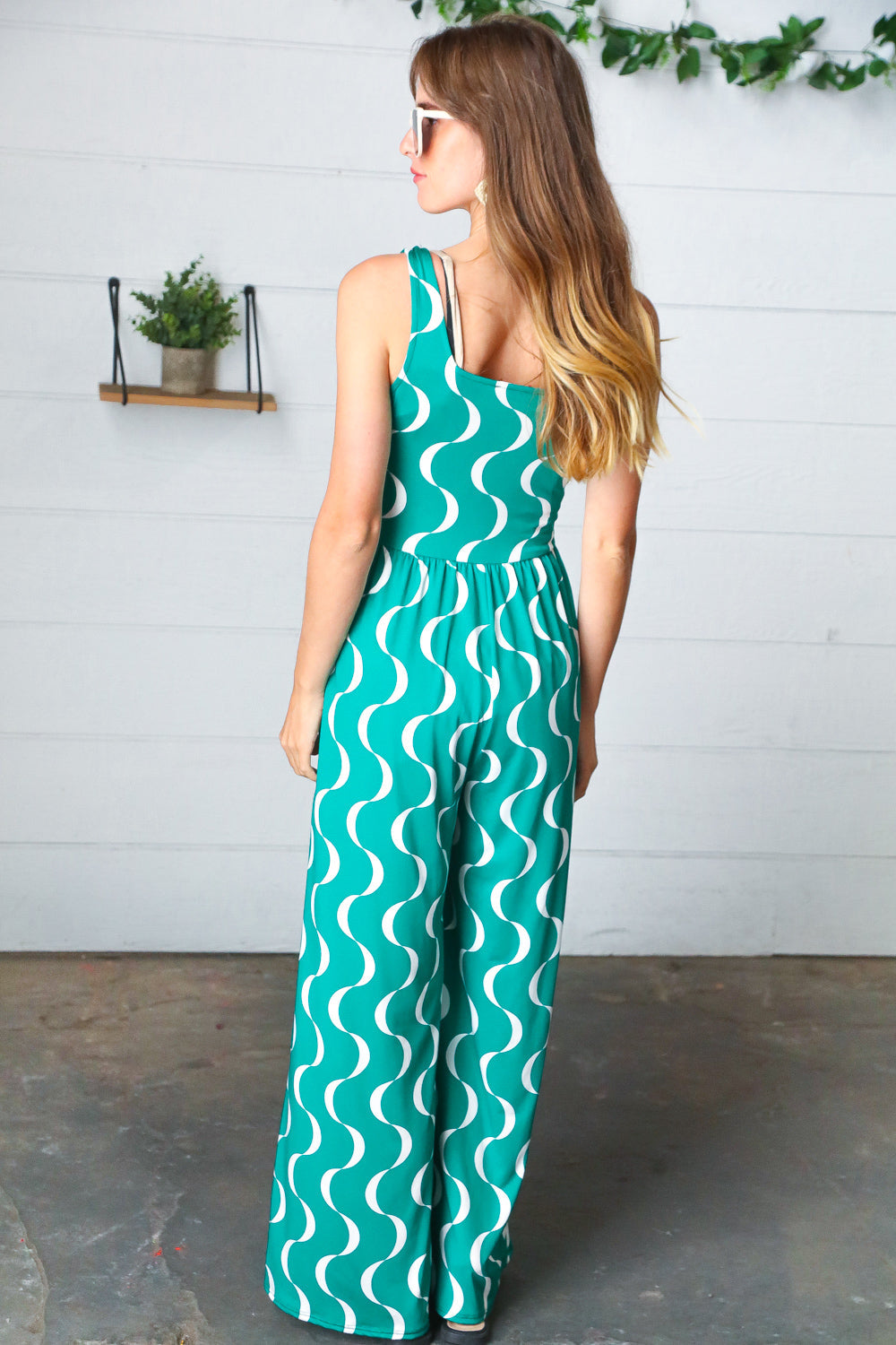Kelly Green Abstract Wave Button Jumpsuit | Nikki &amp; Co. Boutique