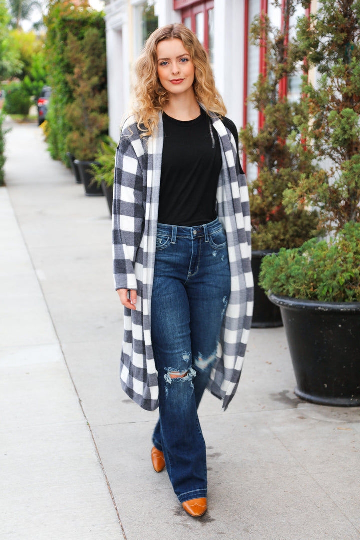 Get To Know You Black Buffalo Plaid Hacci Cardigan | Nikki &amp; Co. Boutique