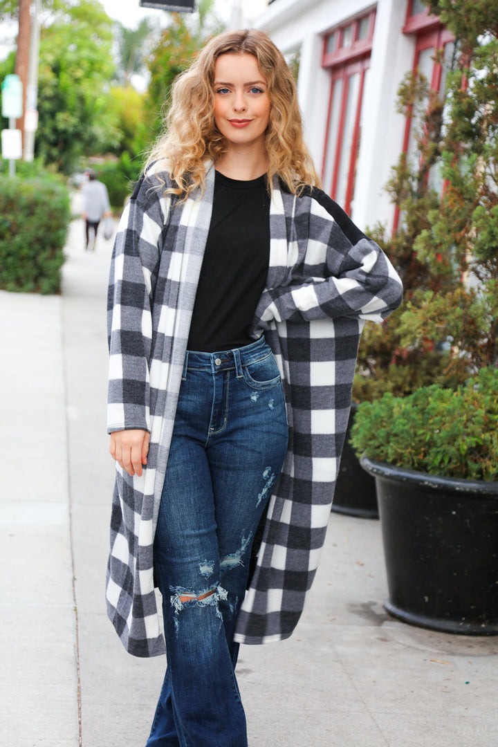 Get To Know You Black Buffalo Plaid Hacci Cardigan | Nikki &amp; Co. Boutique