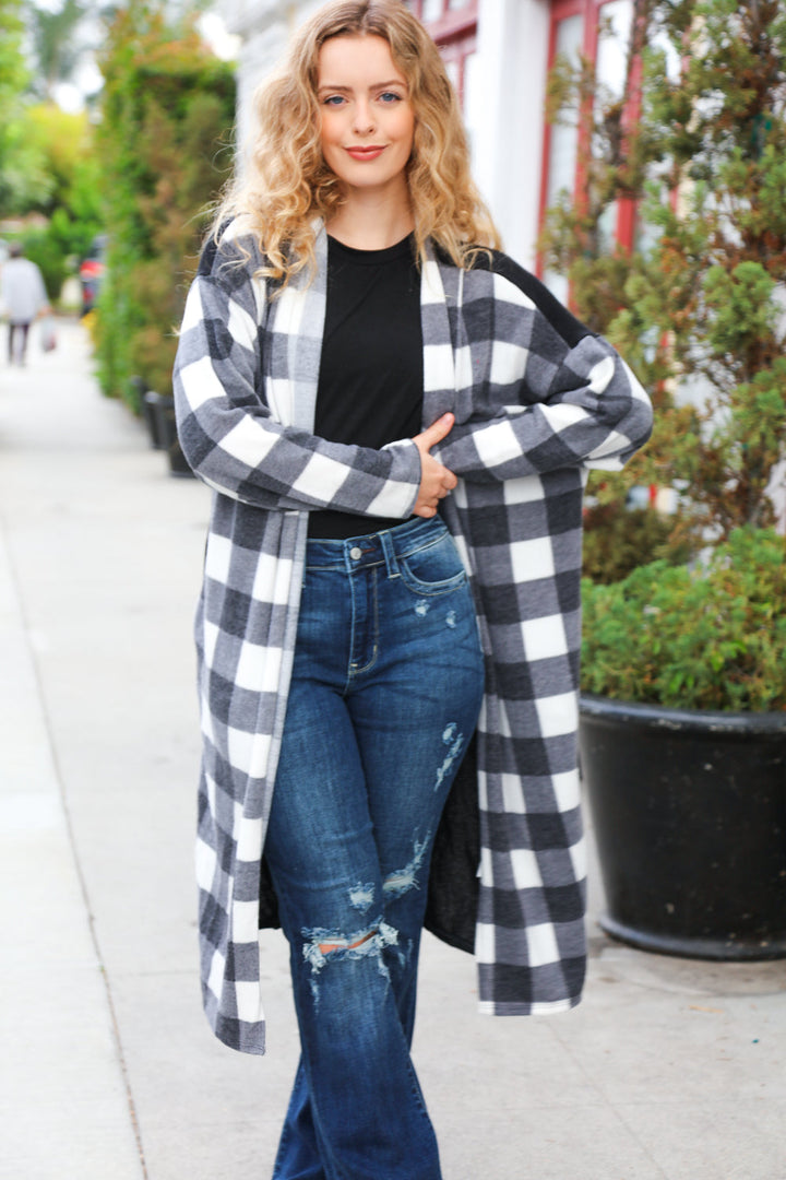 Get To Know You Black Buffalo Plaid Hacci Cardigan | Nikki &amp; Co. Boutique