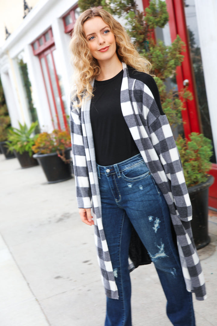 Get To Know You Black Buffalo Plaid Hacci Cardigan | Nikki &amp; Co. Boutique