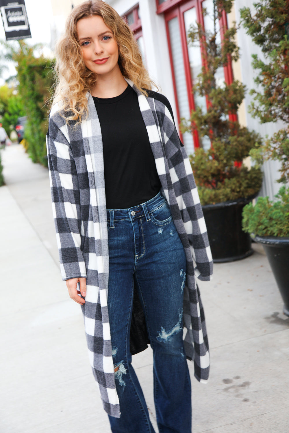 Get To Know You Black Buffalo Plaid Hacci Cardigan | Nikki &amp; Co. Boutique