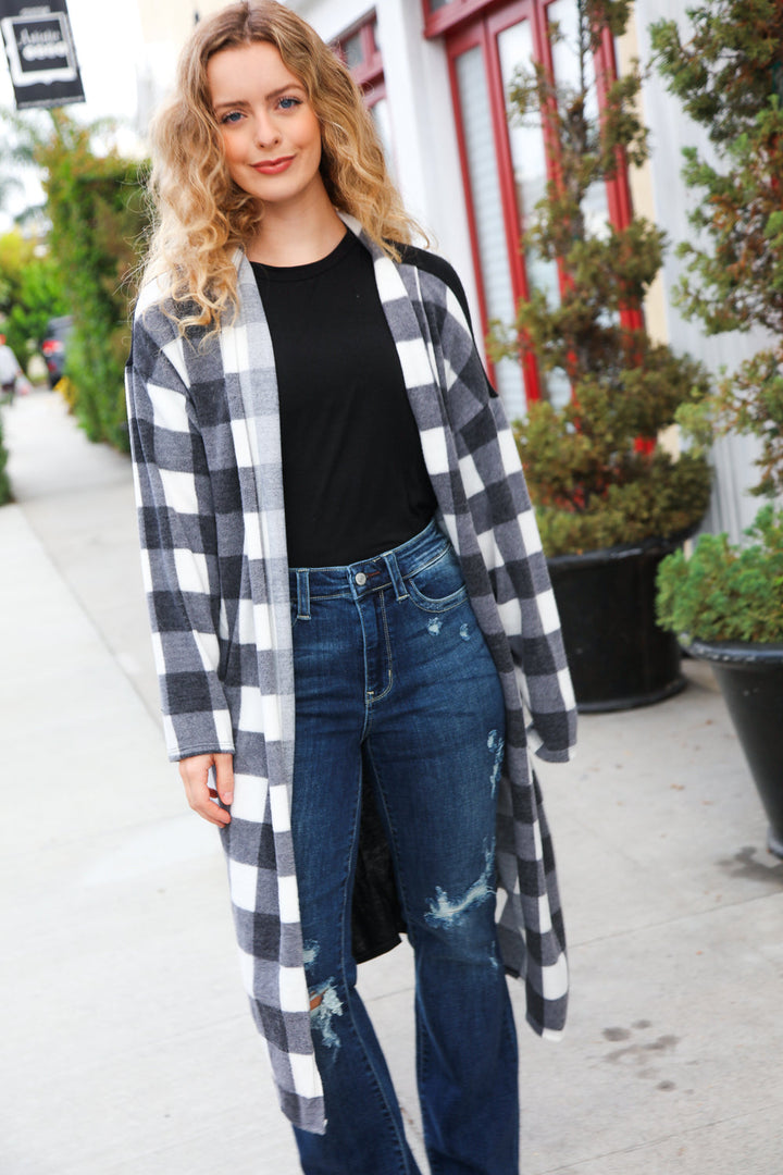 Get To Know You Black Buffalo Plaid Hacci Cardigan | Nikki &amp; Co. Boutique