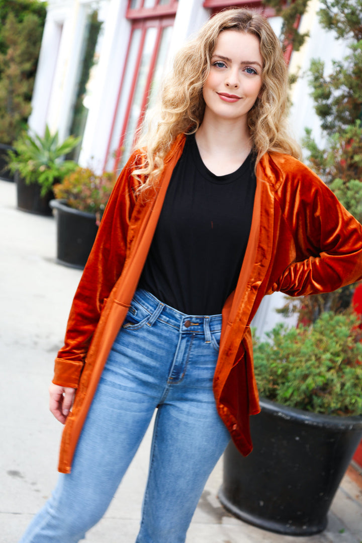 Dazzling Rust Velvet Button Down Tunic Top | Nikki &amp; Co. Boutique
