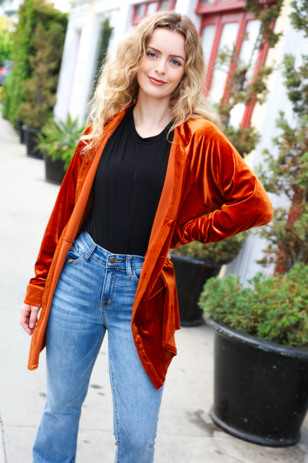 Dazzling Rust Velvet Button Down Tunic Top | Nikki &amp; Co. Boutique