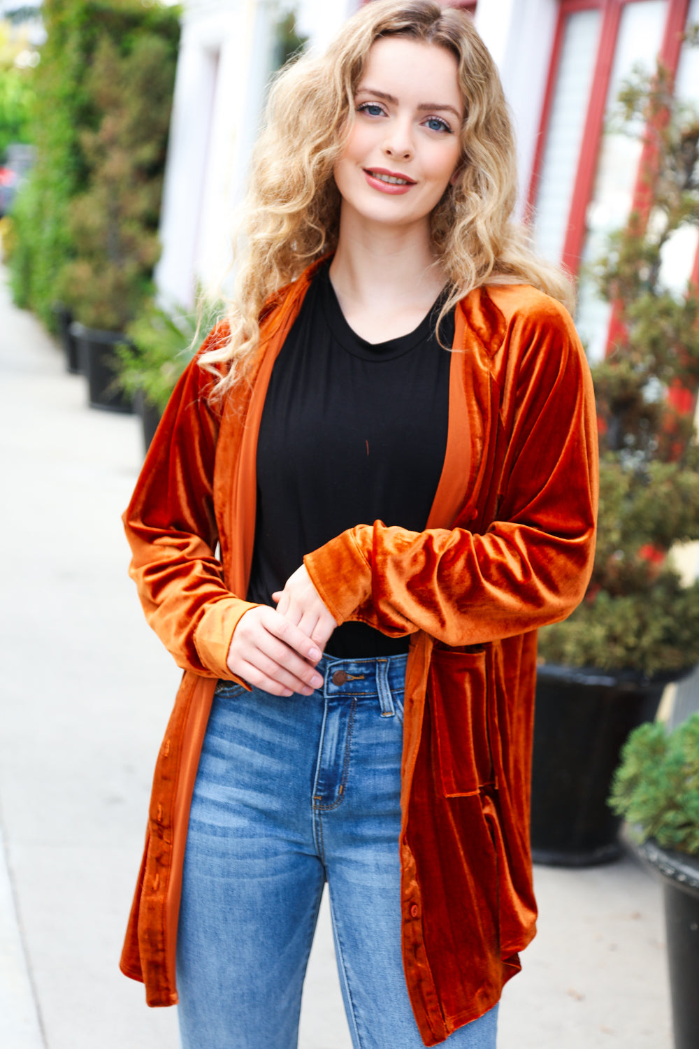 Dazzling Rust Velvet Button Down Tunic Top | Nikki &amp; Co. Boutique