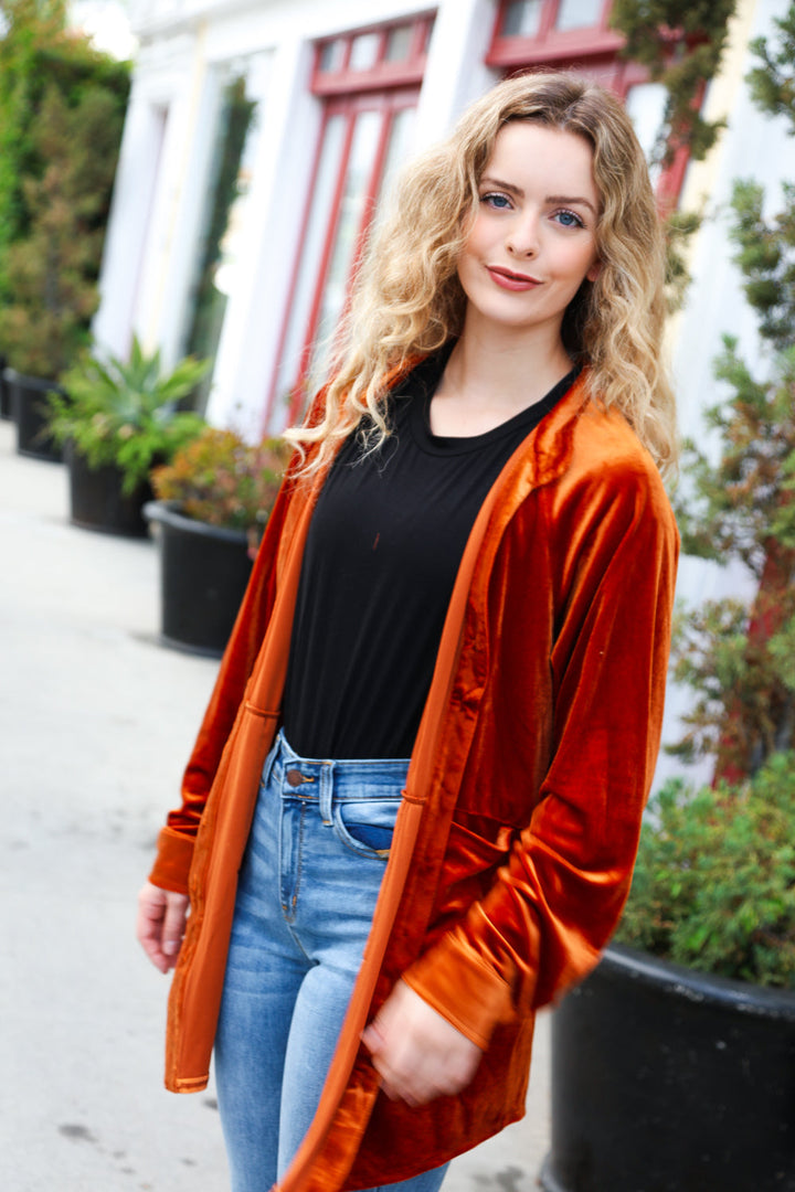 Dazzling Rust Velvet Button Down Tunic Top | Nikki &amp; Co. Boutique