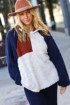 Seize The Day Navy & Taupe Quarter Zip Sherpa Pullover - Nikki and Co Boutique