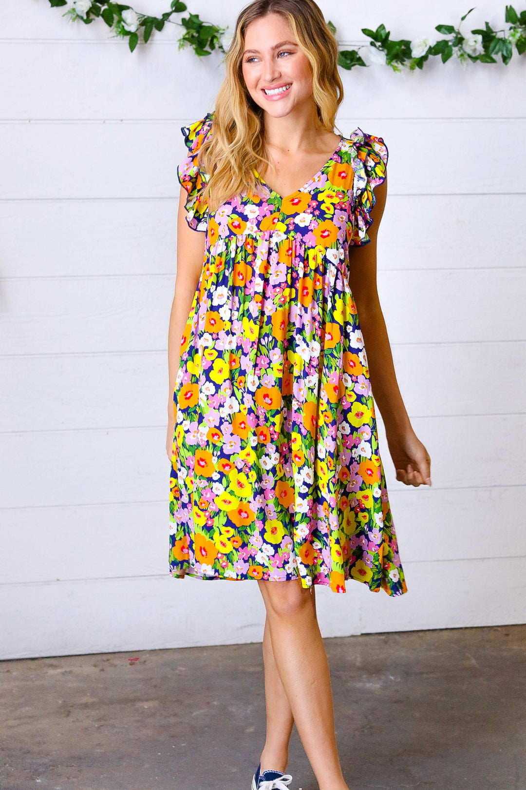 Indigo &amp; Lemon Floral Babydoll Ruffle Dress | Nikki &amp; Co. Boutique