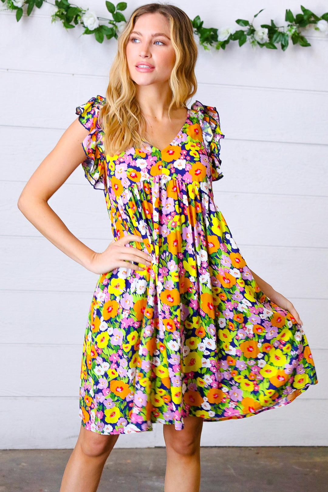 Indigo &amp; Lemon Floral Babydoll Ruffle Dress | Nikki &amp; Co. Boutique